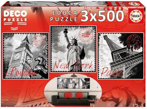 Puzzle 3x500 elementów Big Cities Educa