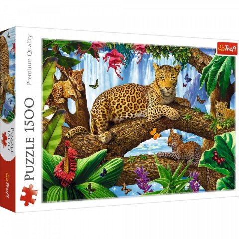 Puzzle 1500 elementów Kot pantera odpoczynek wśród drzew dżungla Trefl