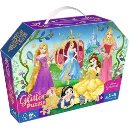 Puzzle 70 elementów glitter w kuferku Wesołe Księżniczki Disneya Trefl