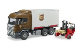 Pojazd Scania R kontener UPS z wózkiem widłowym BRUDER