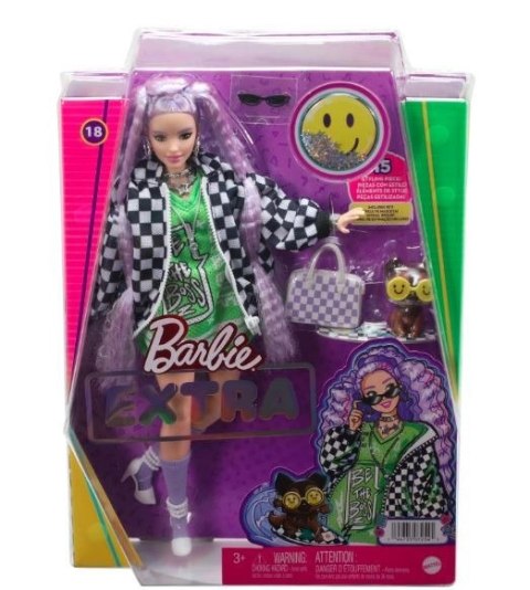 Lalka Barbie Extra Kurtka szachownica jasnoróżowe włosy Mattel