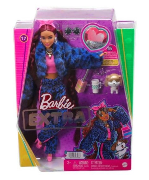 Lalka Barbie Extra bordowe włosy niebieski garnitur Mattel