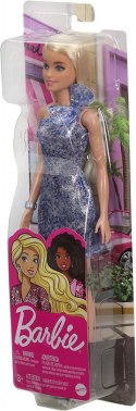 Lalka Barbie blondynka w lśniącej niebieskiej sukni Mattel