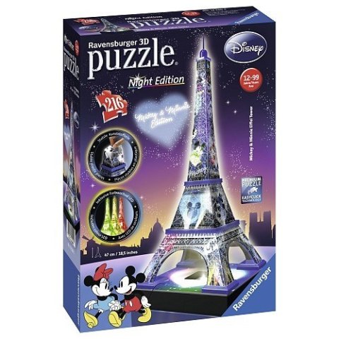 Puzzle 3D Budynki Nocą Wieża Eiffla Disney