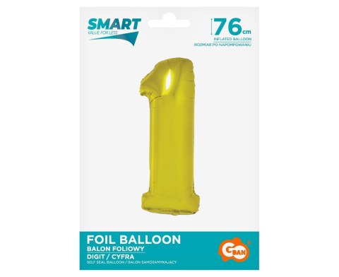 Godan - Balon foliowy Smart, Cyfra 1, złota, 76 cm AA