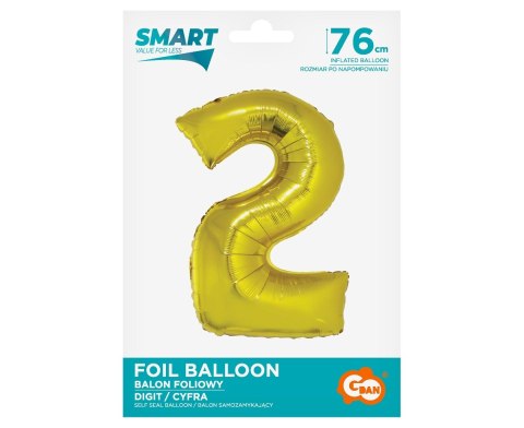 Godan - Balon foliowy Smart, Cyfra 2, złota, 76 cm AA