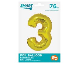 Godan - Balon foliowy Smart, Cyfra 3, złota, 76 cm AA