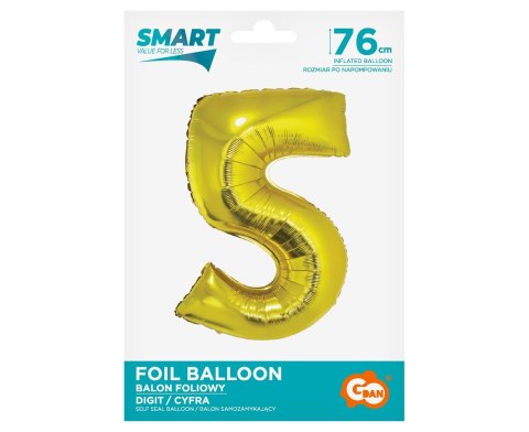 Godan - Balon foliowy Smart, Cyfra 5, złota, 76 cm AA