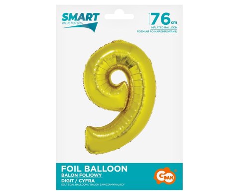 Godan - Balon foliowy Smart, Cyfra 9, złota, 76 cm AA